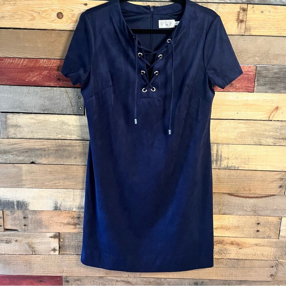 Eliza J. Navy Lace‎ Up Neckline Suede Dress Size 10